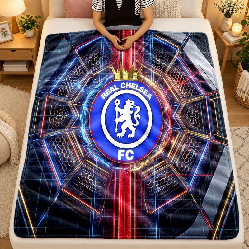 Flannel BlanketChelsea FC Warm Soft Throw Blanket for Indoor Sofa Bed Living Room Use