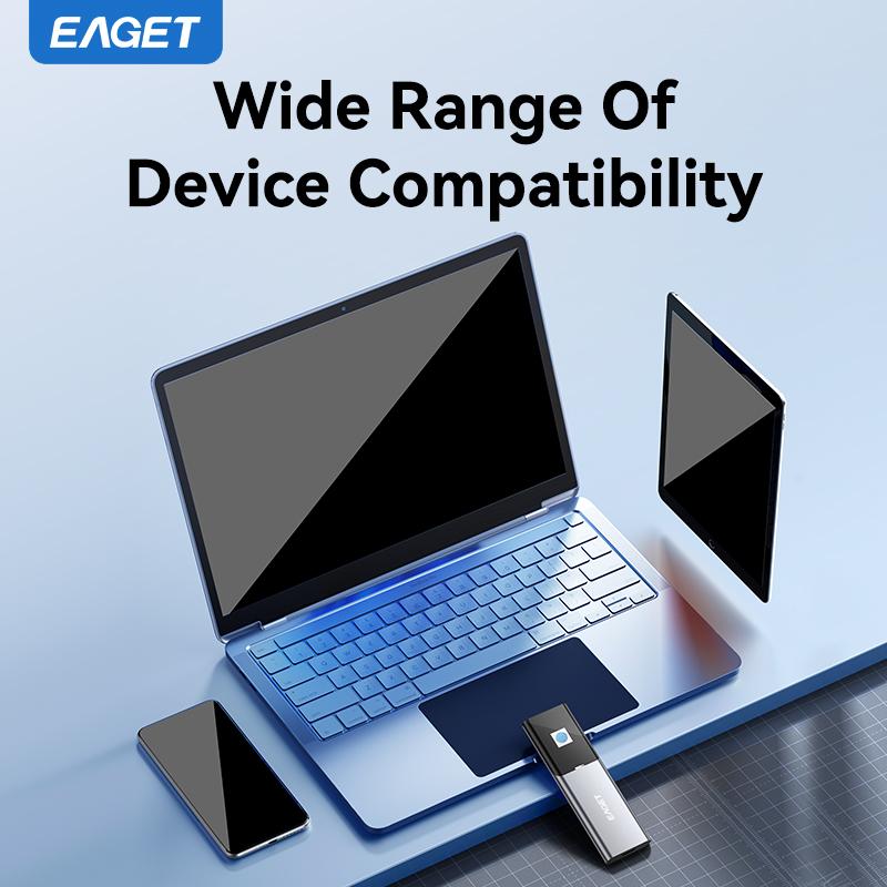 EAGET Fingerprint encryption External SSD 540MB/s Portable SSD External Solid State Drive USB 3.2 Gen2 Type-C SSD Compatible for PC, Laptops