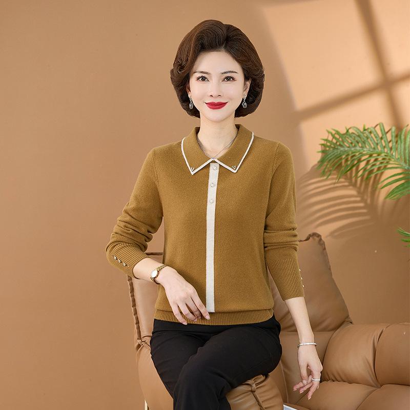 2023 All-Wool Knitwear: Elegant Autumn/Winter Sweater for Middle-Aged To Elderly Women