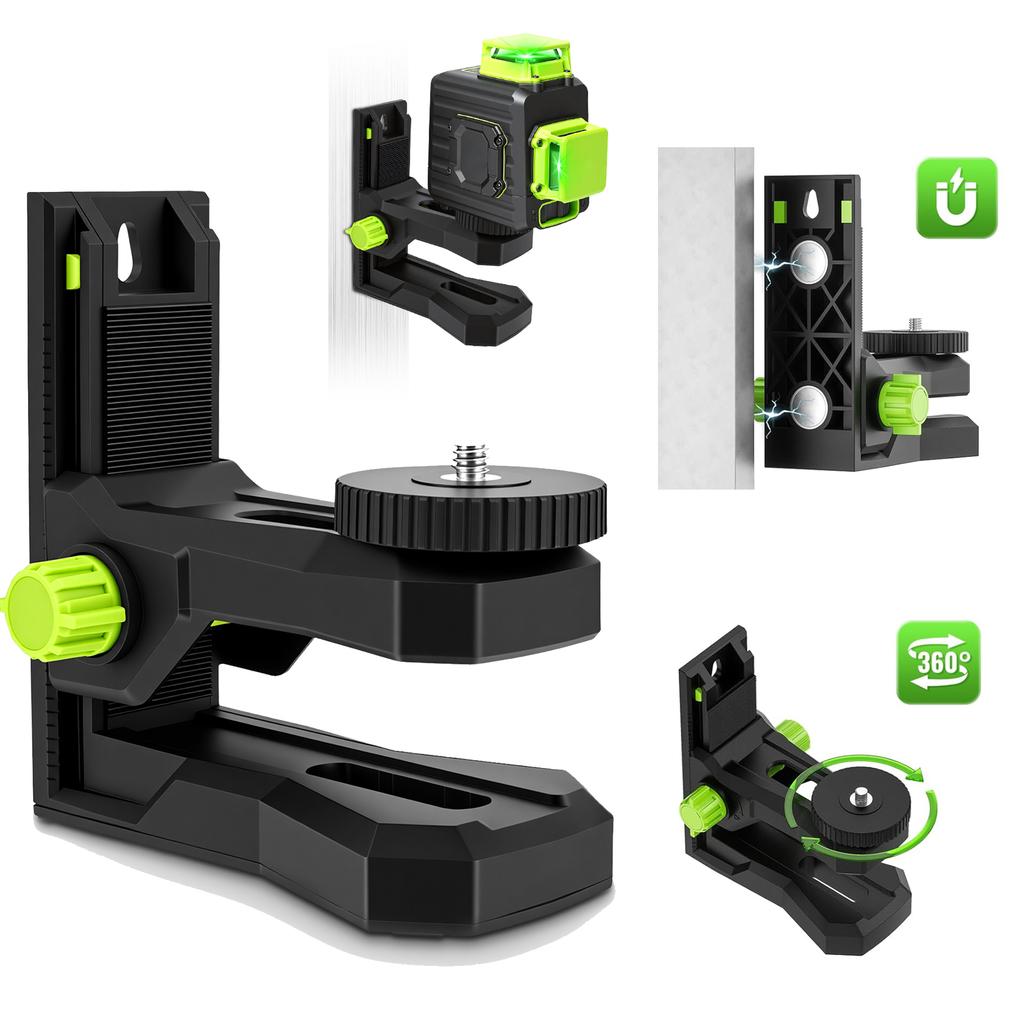 Fine-tuning Bracket for Line and Point Laser Levels 1/4"-20 Male Thread L-Shape Magnetic Pivoting Base with 1/4"-20 and 5/8"-11