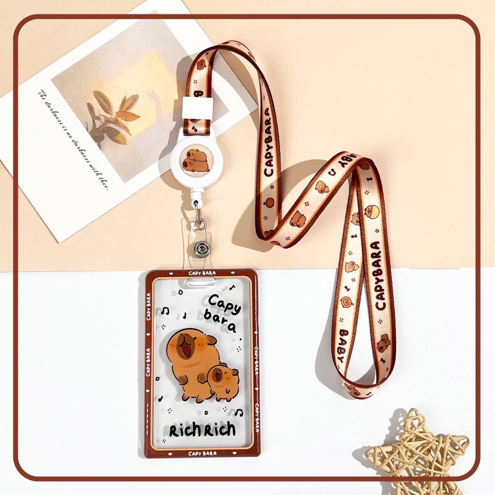 Cute Cartoon Capybara Photocard Holder Transparent with Lanyard Photo Protector Case Keychain Card Cover Photo Storage