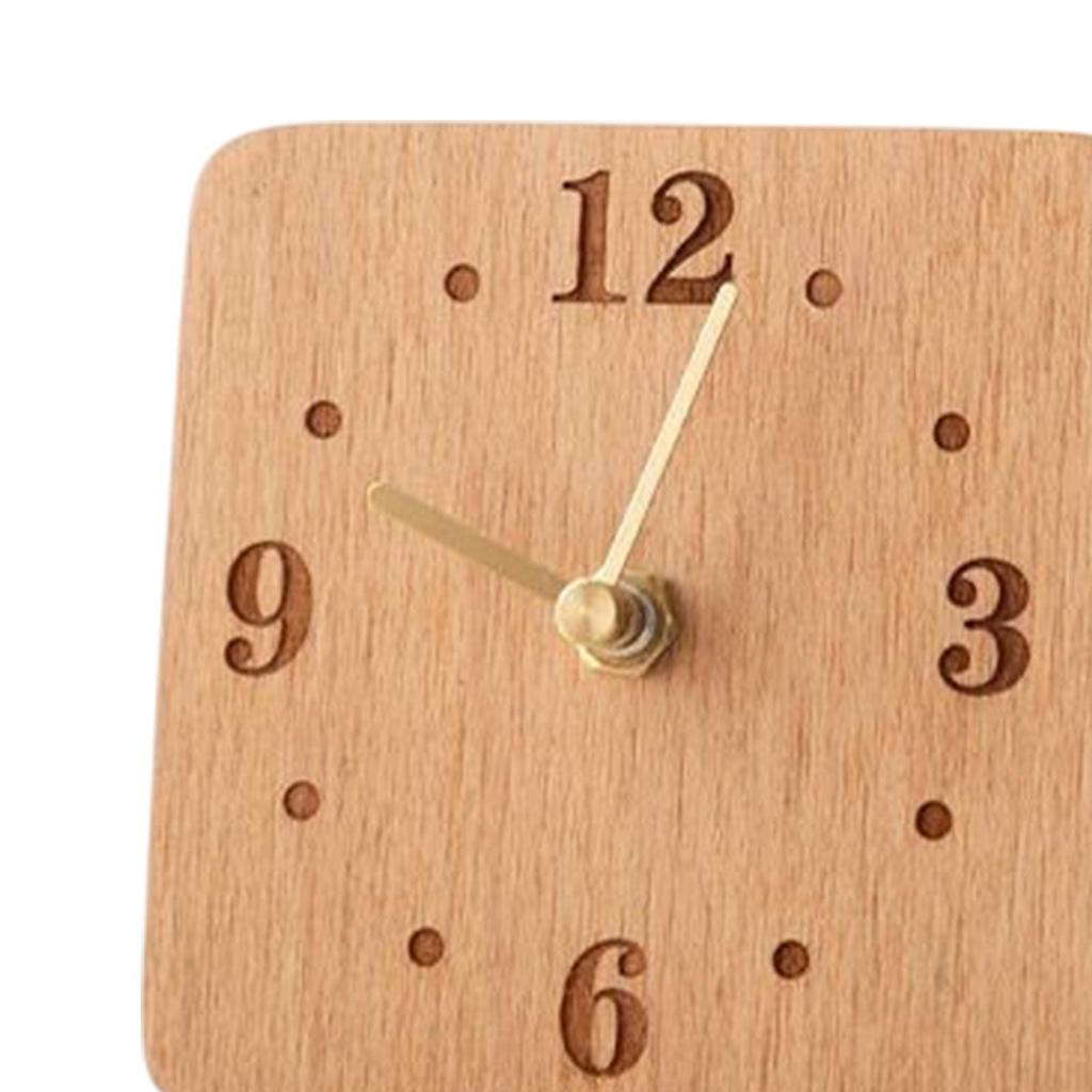 Non Ticking Silent Clock Square Shape Sturdy Wooden Table Clock on Stand Wood
