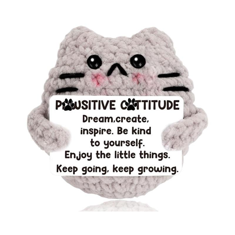 

Positive Crochet Cat Mini Animal Support Gifts Inspirational Handmade with Card Cute Friends Family Birthday Christams Gift
