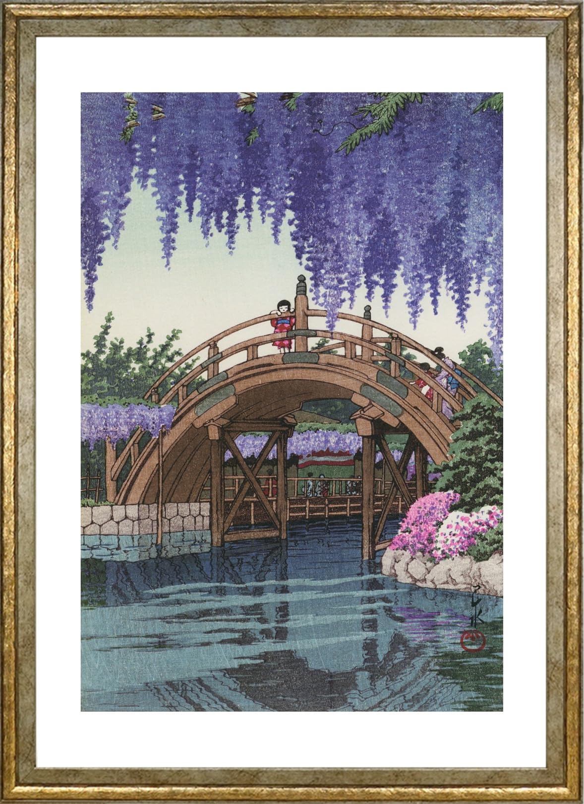 

Постер Кавасэ Хасуи (Глициния в Камэйдо) Формат A3 Обои для интерьера Живопись Арт Постер Золотая рама