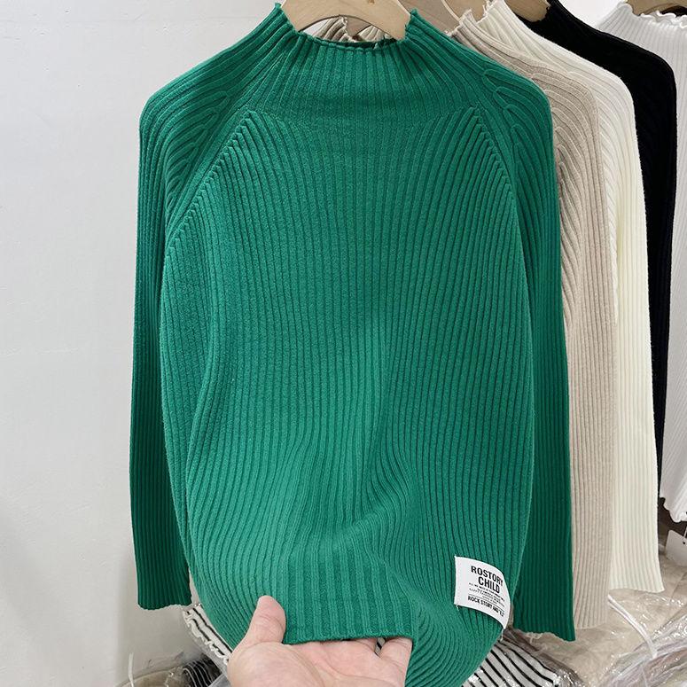 

Женский свитер большого размера на осень и зиму однотонный с полувысоким воротником базовый женский свободный вязаный топ в западном стиле для ношения под одежду XS зелёный