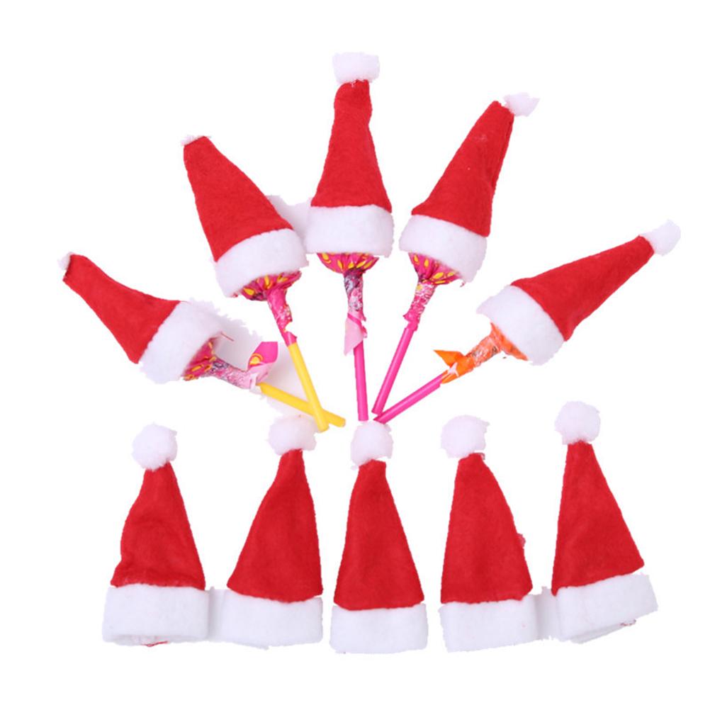 10pcs Christmas Hats Lollipop Covers Non-Woven Reusable Festive Tree Decor Party Centerpiece Table Decoration Ornaments Pendant