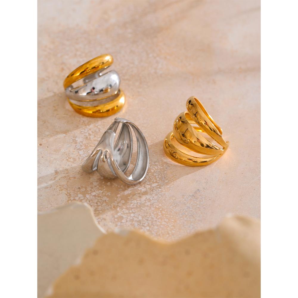 Eetit Arrivals Glossy Stainless Steel Layered Hollow Open Ring for Women Distinctive Geometric Attractive Jewelry