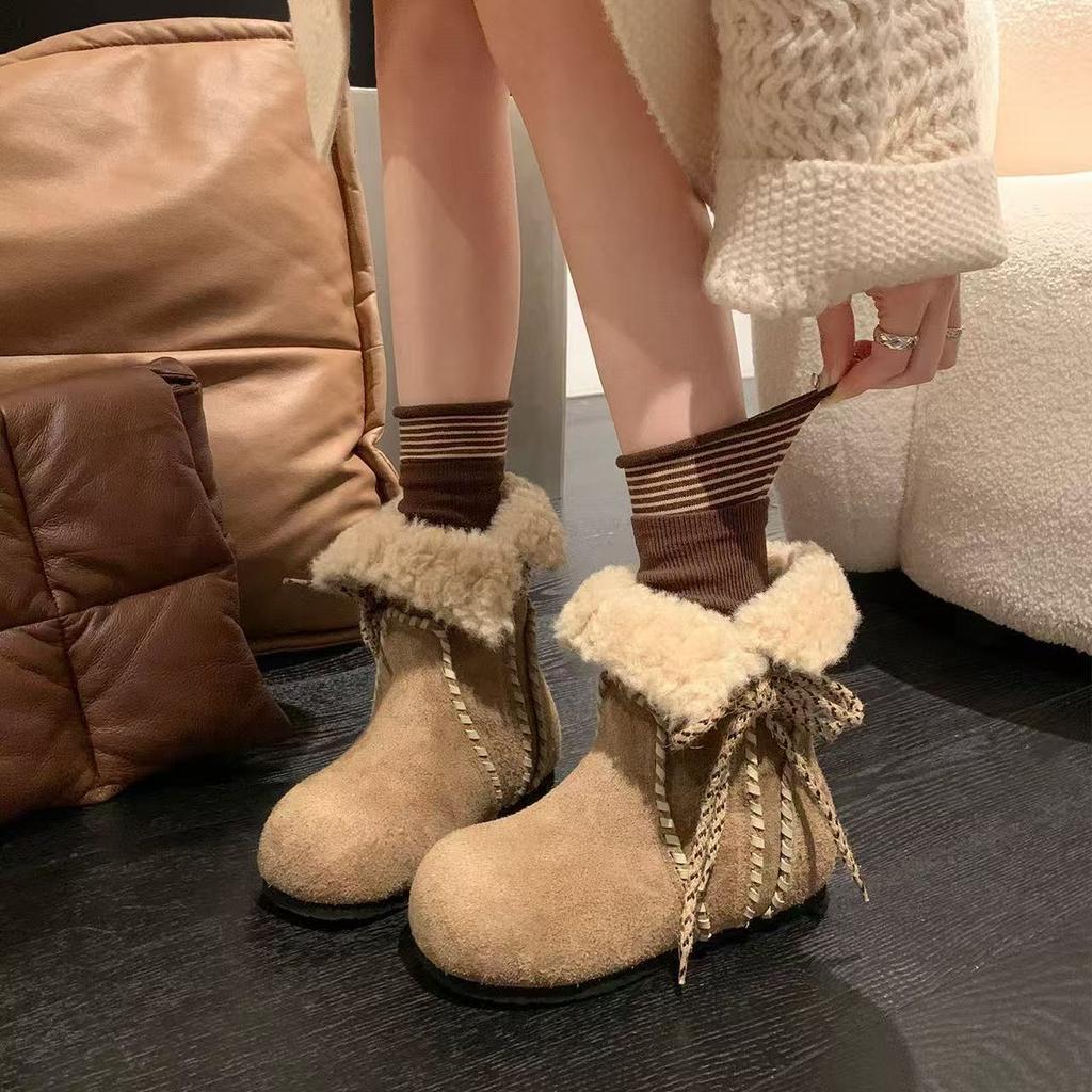 Small inner height increase snow boots winter new fur integrated warm cotton boots two wear Birkenstocks