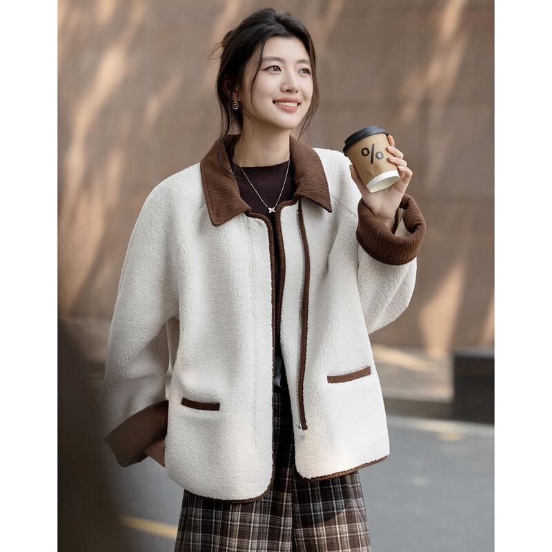 Demana Faux Shearling & Corduroy Colorblock Lapel Coat