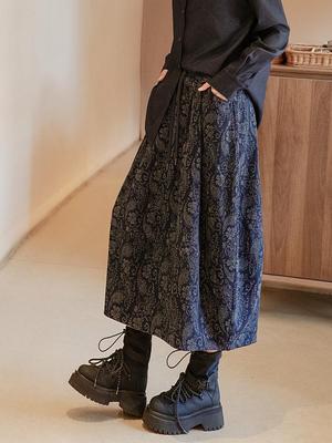 Solid Mid-Length Jacquard Paisley Tulip Skirt for Autumn/Winter - Ethnic Style