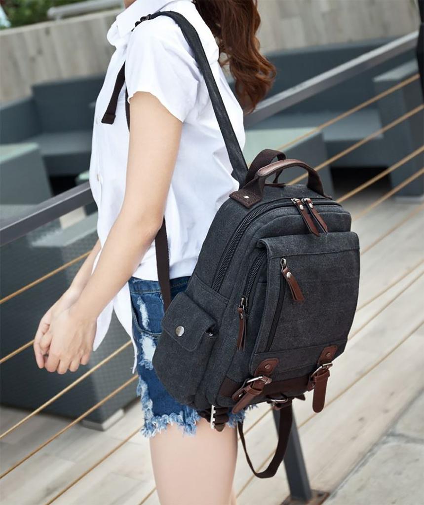 LeafIn Mini-Rucksack, Stilvoll, Leichte Canvas-Umhängetasche, Unisex, In zwei Ausführungen erhältlich, 8596 (Schwarz B)