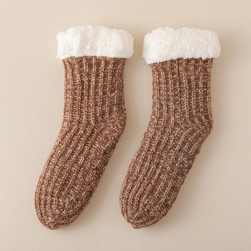 Winter Warm Indoor Floor Men's Socks Solid High Quality Comfortable Plush Sleep Women Sock Thickened Non-Slip Thermal Sokken