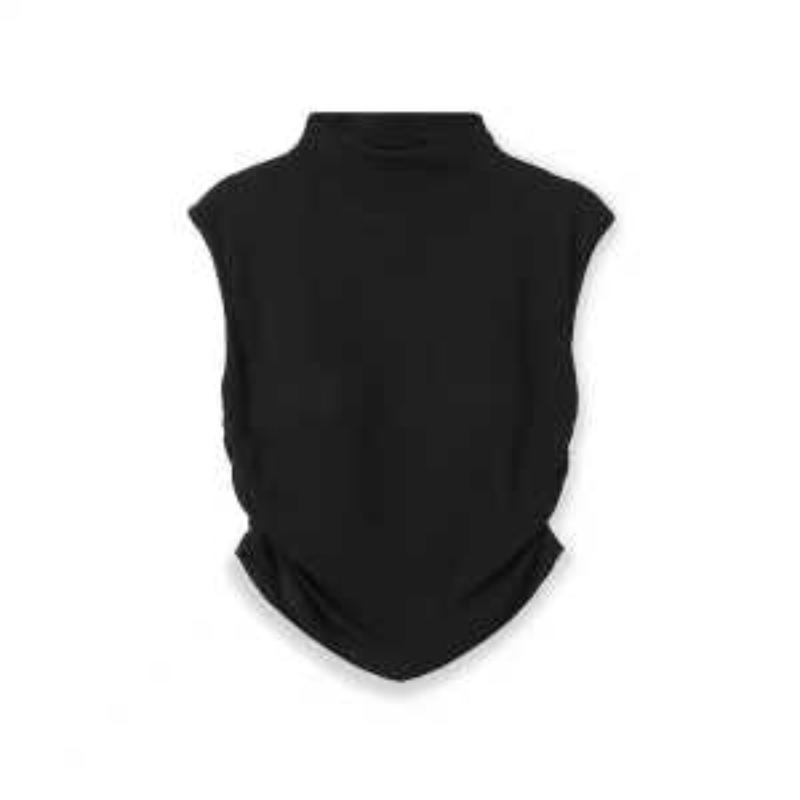 Top da donna magenta a collo alto senza maniche con spacco laterale, corto, aderente, casual, camicetta
