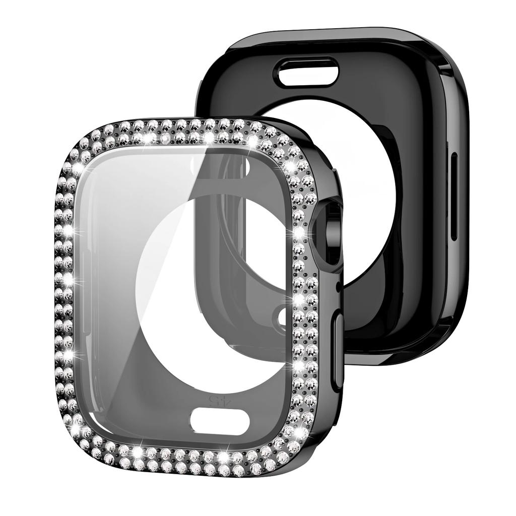 Bling Glass+Cover For Apple Watch Case 44 45mm 41mm 40 42mm 44mm Diamond bumper+Screen Protector for Series 11 10 9 8 7 5 6 SE