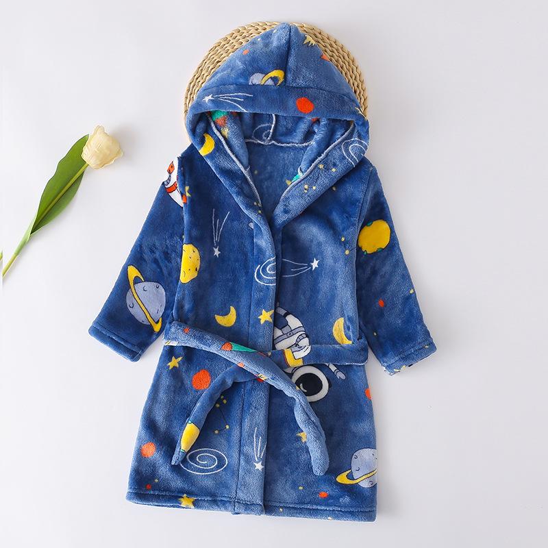 Soft Boys Sleepwear Robe Autumn Winter Children Flannel Bathrobe for Girls Boys Pajamas Fleece Kids Cartoon Homewear 2-14 Years 90