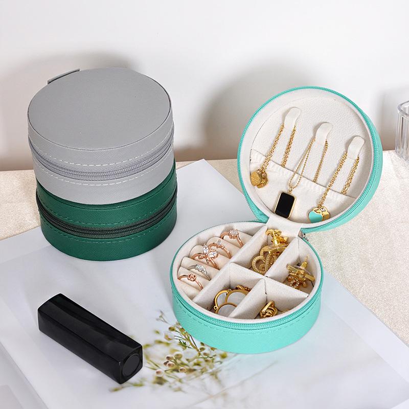 1PC Soft Lining Rings Anti-Scratch for Travel & Gifting Round Portable PU Leather Earrings Jewelry Box Multi-Functional