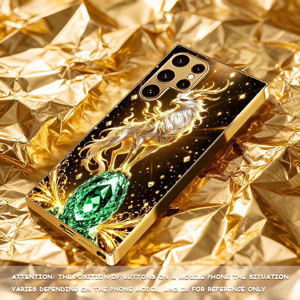 Luxury Golden Griffin Emerald Phone Case Glass S26 Ultra Case S25 Ultra Case for Samsung Galaxy S26 S25 S24 S23 S22FE Ultra Plus