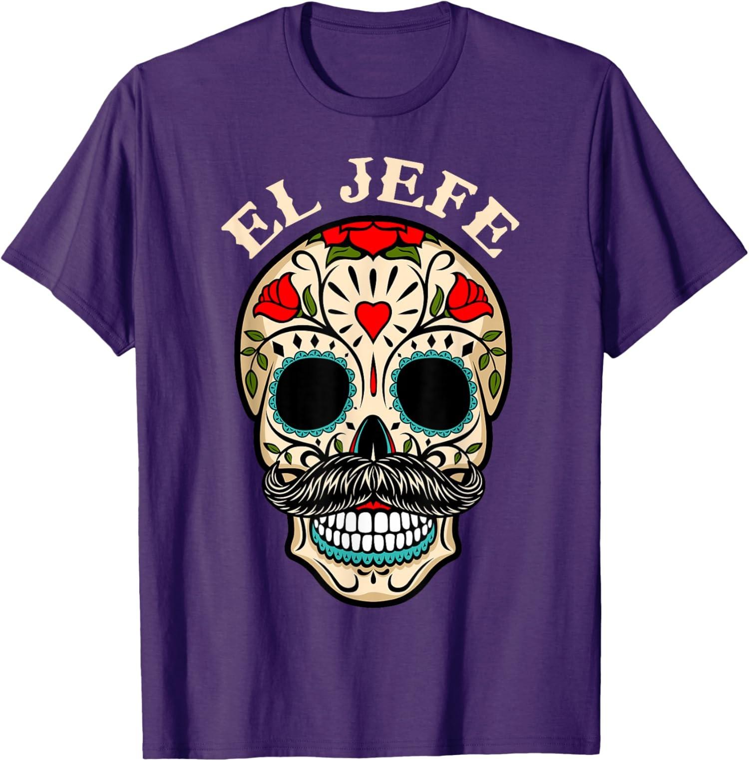 Day Of The Dead Mexico El Jefe Boss Skull Halloween Unisex T-Shirt S разноцветный