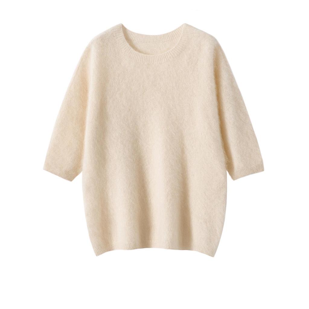 Women's 100% Pure Cashmere Short Sleeve Round Neck Sweater - Autumn/Winter Knit Pullover Base Layer