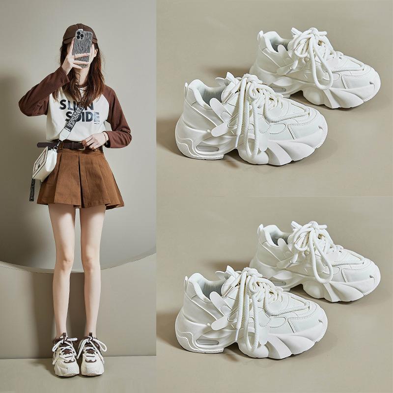 Baskets à coussin d'air pour femmes, chaussures de marche à enfiler, plateforme à lacets, grosses chaussures de sport décontractées, chaussures de tennis en cuir PU, baskets de course légères pour femmes