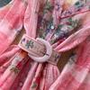 Vintage Women Single Breasted Gorgeous Flower Print Shirt Dress New Autumn Notched Collar Linen Boho Holiday A Linen Mini Dress