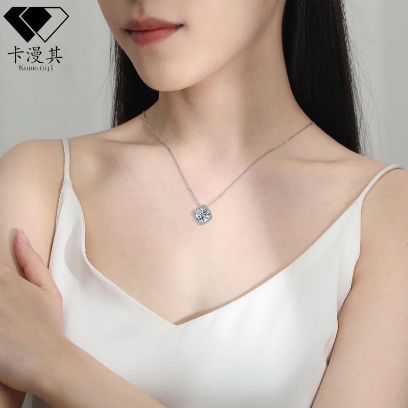 Elegant Square Pendant Necklace Women White Gold Plated Copper Chain Fashionable Office Chic Jewelry