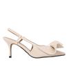 Fashion Sexy Pointed Toe Slingbacks Mules Heeled Sandals Women  Designer Beige Patent Leather Pumps Fashion Bow Party Shoes Office Heels