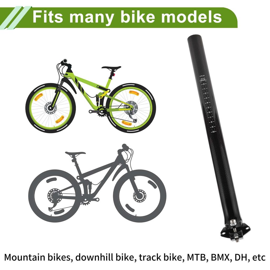 HOPESPANNER Universal 30.8x350mm Carbon Fiber Pattern Gloss Black Bicycle Seatpost Shock Absorbing Bike Saddle Post Seat Tube Carbon Fiber 1 Piece