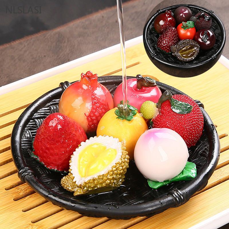 1pc Creative Tea Pet Ornaments Resin Color Changing Desk Decoration Fruit Model Sculpture Home Accessories Tea Table Crafts