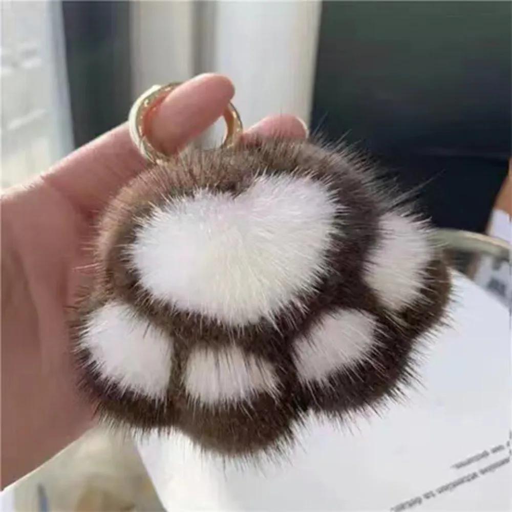 Charm Couple Keychain Fluffy Faux Fur Keychain Cat Paw Pendant Keychain Backpack Car Key Pendant Soft Plush Toy Key Ring