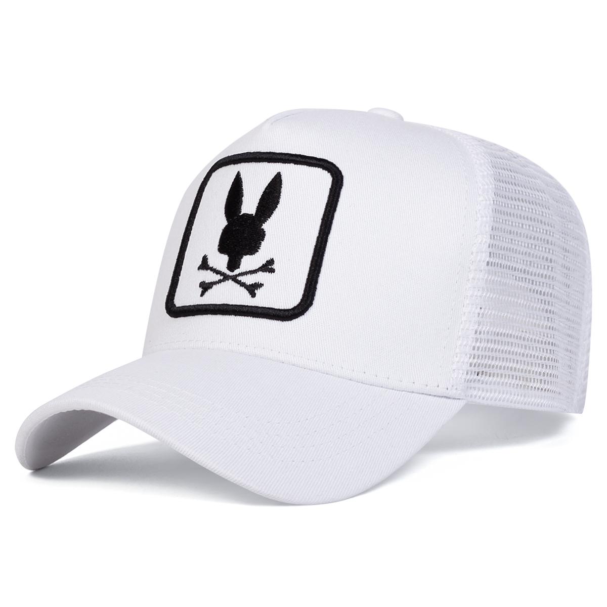 Unisex Konijnenkop Borduurwerk Baseball Net Caps Lente Zomer Buiten Verstelbaar Casual Hoeden Papa Hoed Zonbescherming Hoed wit