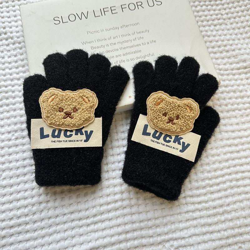 Korean Autumn and Winter Children's Gloves Sanrio Cartoon Warm and Cold Proof Thickened Baby Gloves Knitted Five Finger Gloves