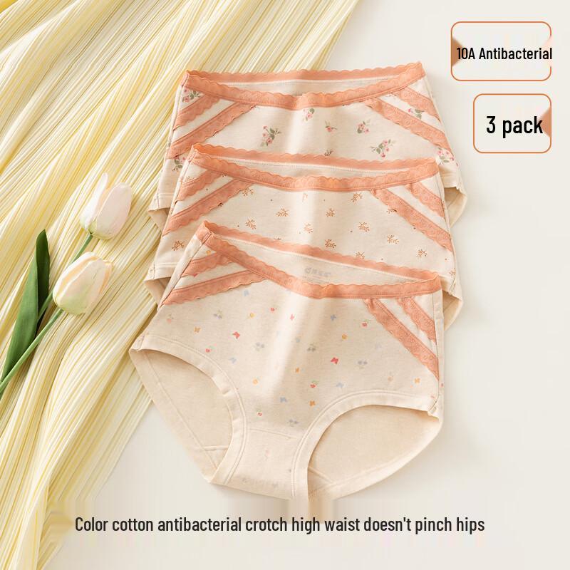 

Ding Gua Gua Women s High-Waist Cotton Lace Print Underwear 3-Pack XL (170)