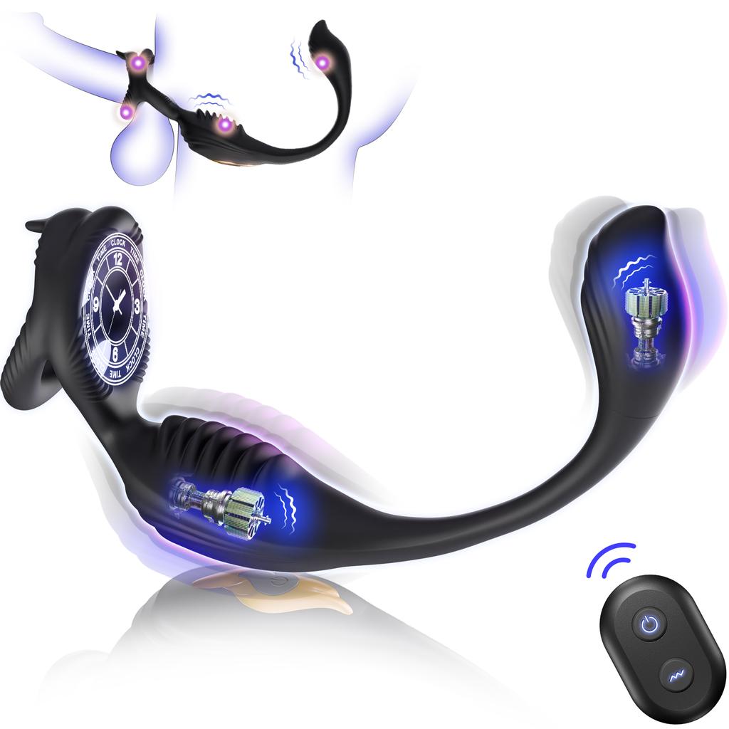 Vibrating Cock Ring Anal Plug With Prostate Massager 4 In1 Taint Stimulator Penis Ring Vibrator Remote Control Sex Toys For Men