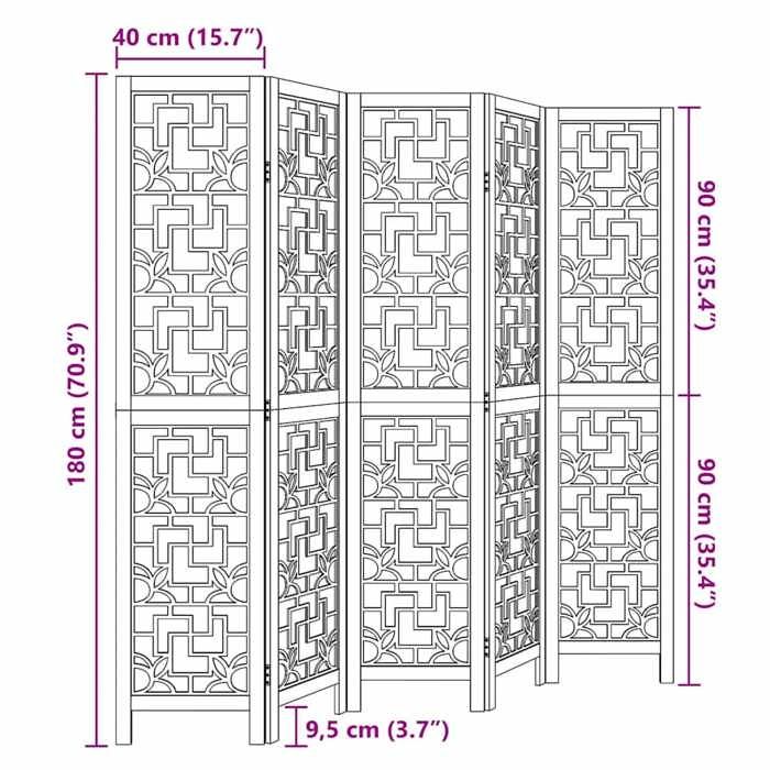 VidaXL Cloison de Séparation 5 Panneaux, Séparateur de Pièce, Écran d'Intimité, Paravent de Salon Chambre, Marron Bois 358870