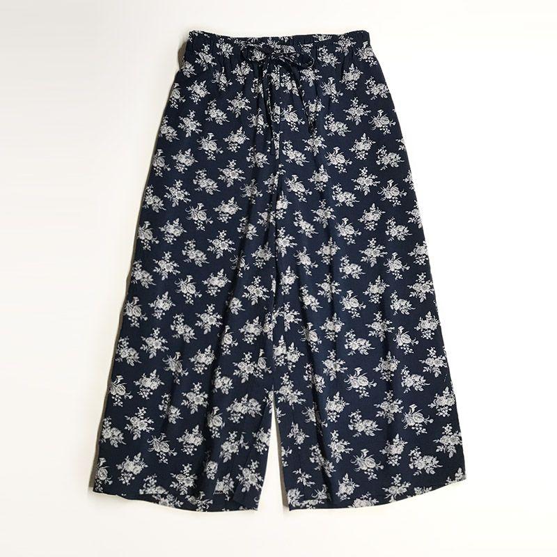 

Casual Rayon Cool Foreign Trade Export Order Cropped Pants Dark blue flower stalk 4L code