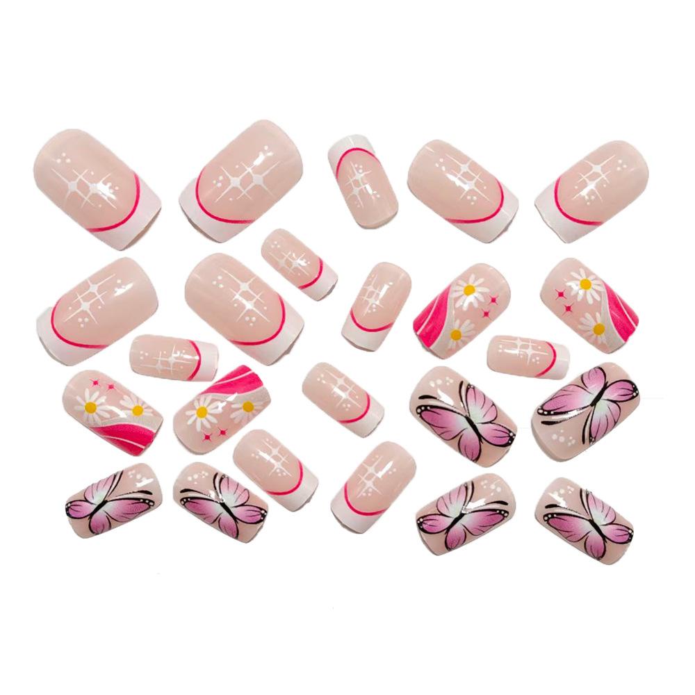 Fashionable Sweet Cool Girl French Aesthetic Butterfly Daisy Fake Nails Temperament Hot Girl Wearing Nails