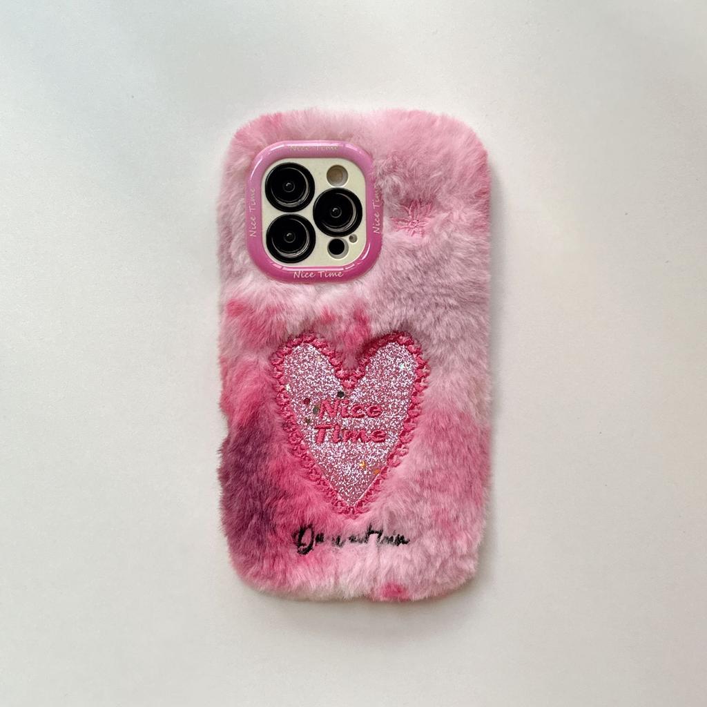 Autumn and winter plush love mobile phone case is suitable for Apple 16promax lens holder iPhone17pro fabric 17.