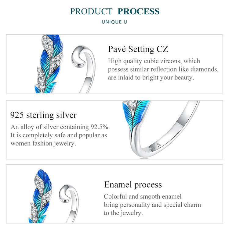 BAMOER 925 Sterling Silver olśniewający niebieski pióro otwarty pierścień i kolczyki zestaw biżuterii utorować ustawienie CZ dla kobiet Chic Fine Jewelry