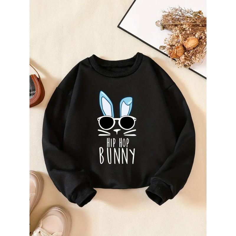 Creative 'Hip-hop Bunny' Print Pullover Sweatshirt, Long Sleeve Casual Tops For Kids Party Daily Holiday Gift