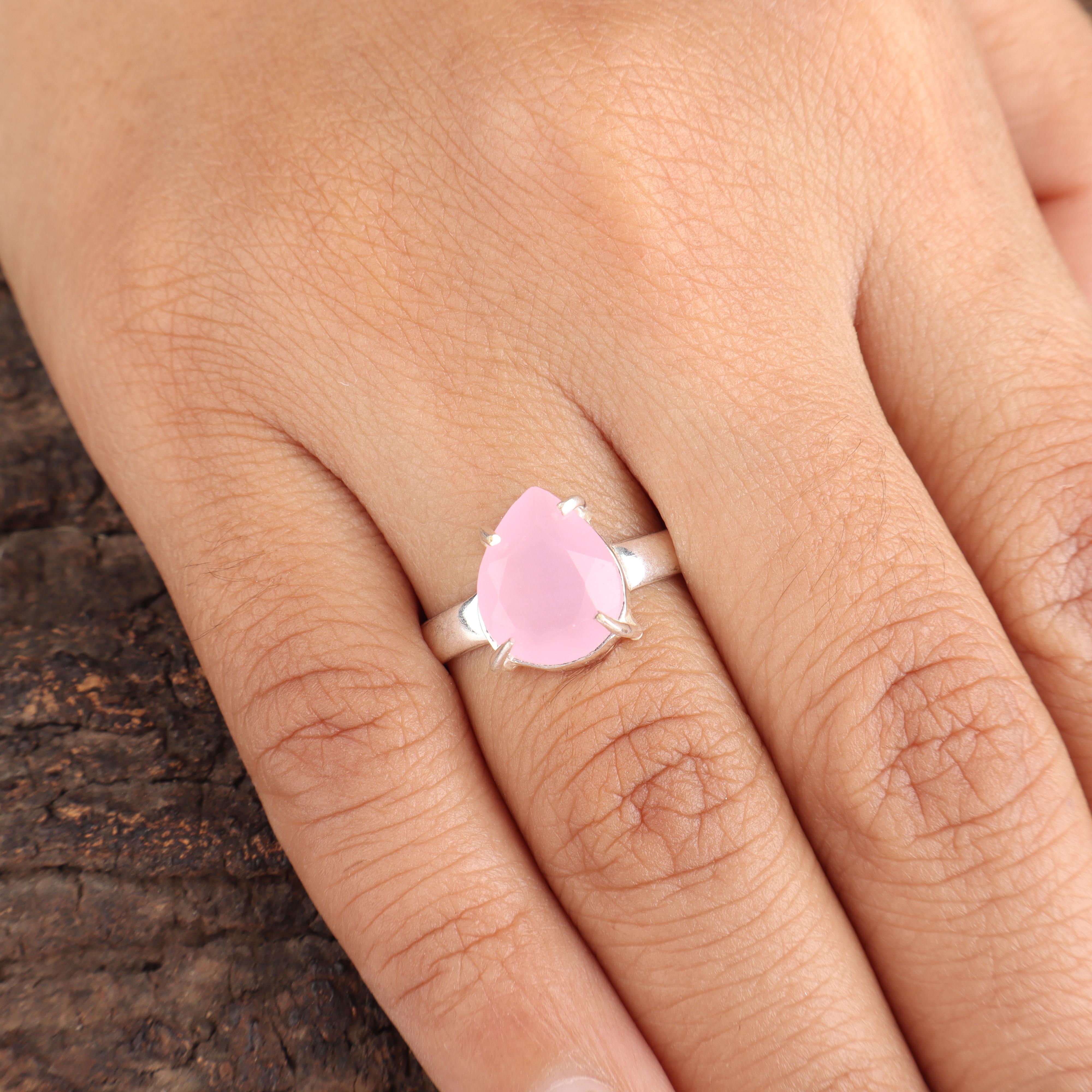

Natural Rose Chalcedony Gemstone 925 Sterling Silver Handcrafted Designer Ring Birthday Gift For Her RR-81-20 13