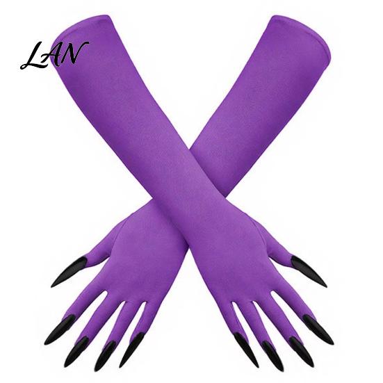 Elastic Polyester Costume Gloves 1 Pair Halloween Ghost Claw Gloves, Long Fingernail Witch Scary Cosplay Handwear Accessory, Dark Party Performance