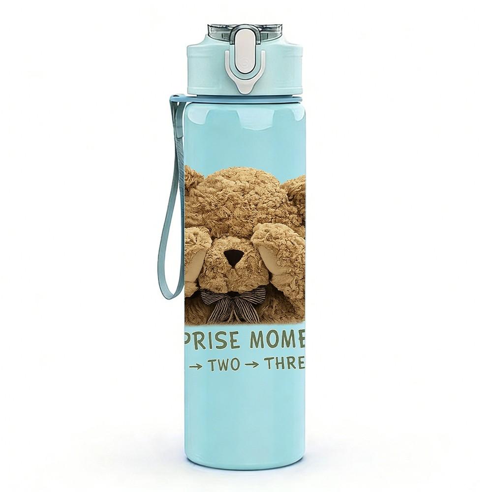 1PC Sleepy Teddy Bear Soft Toy Print 750ml Color Plastic Sports Water Bottle Leakproof Flip Straw Lid Suitable for Sports Office Home Use