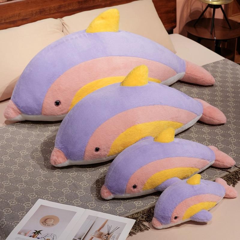 40/60/90CM Cute Dream Rainbow Dolphin Plush Toy Soft Cartoon Model Throw Pillow Decoration for Boys Girls Holiday Birthday Gift
