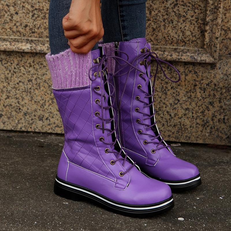 

New European and American fashion wool fight medium tube flat heel side zipper strap Martin boot size 36 фиолетовый