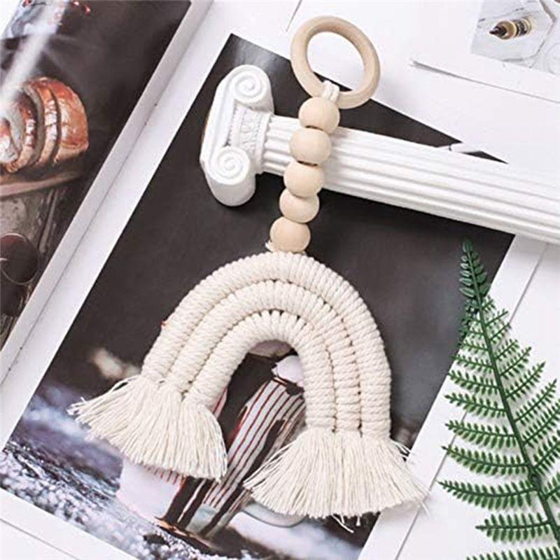 A20F-Boho Rainbow Wood Beads Woven Macrame Wood Beads Garland Wall Hanging Ornament For Home Party Decorations