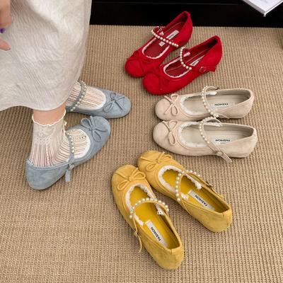 Red Ballet Style Inner Height Increase Shallow Mouth Flat-soled Single Shoes Summer Skirt Mary Jane Shoes