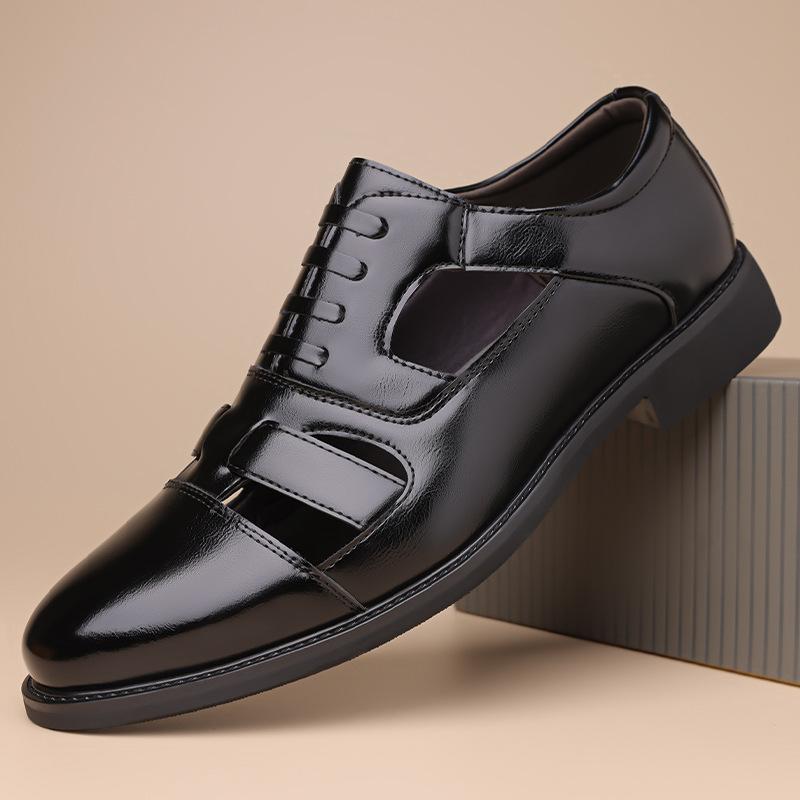 

New men s comfortable hollow sandals daily casual bag head hole shoes trendy versatile sleeve leather shoes 39 чёрный