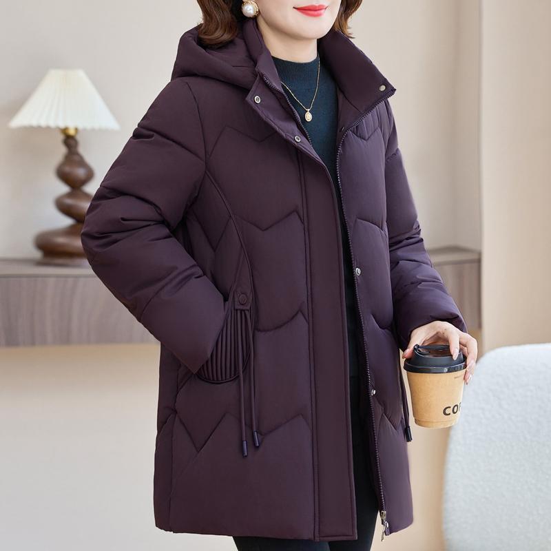 Women Middle‑Aged Winter Padded Coat Detachable Hood Embroidery Warm Quilted Jacket XL‑5XL