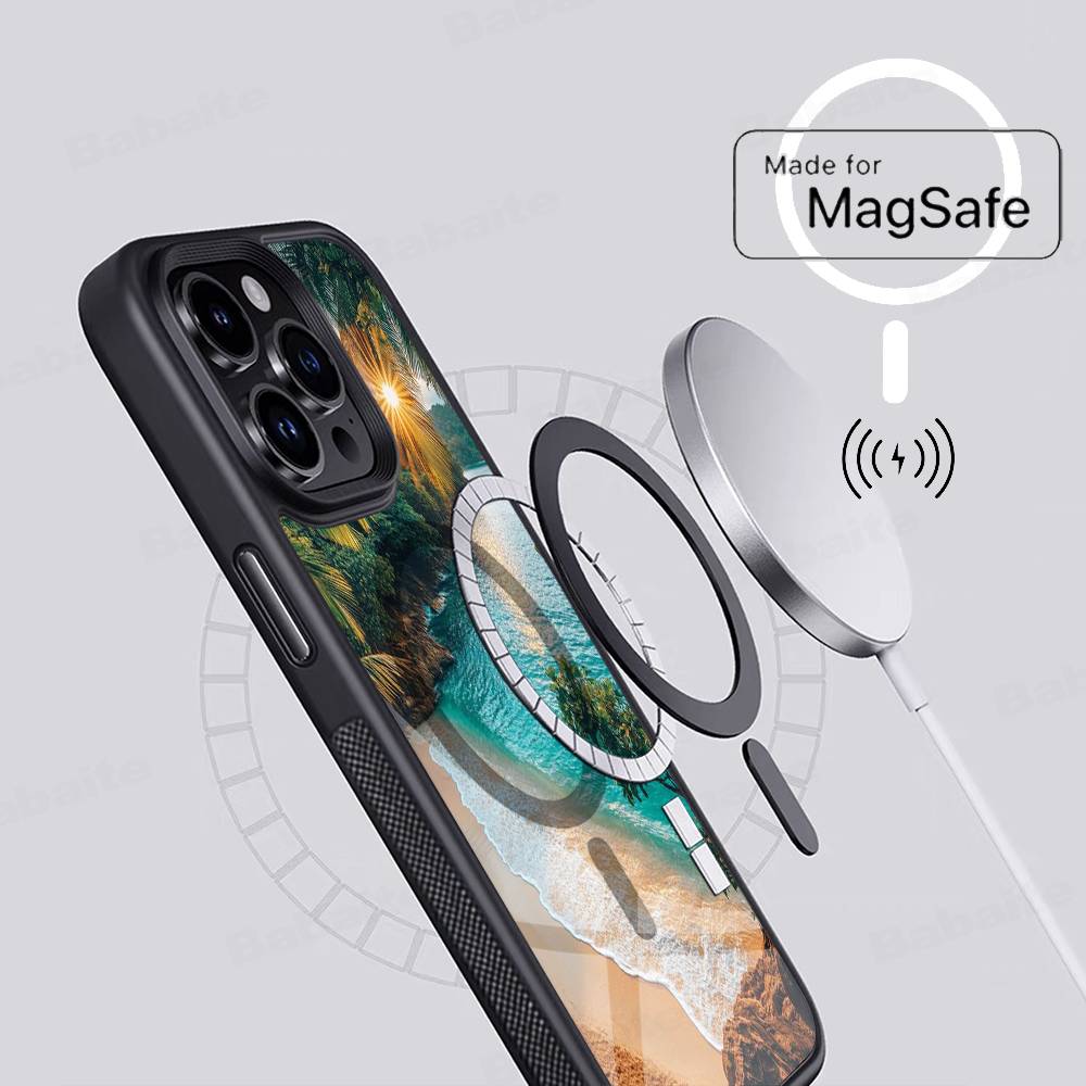 Sea Tropical Palm Trees Beach Phone Case Magnetic Case For iPhone 17 16 15 14 13 12 11 For Magsafe Wireless Charge Cover